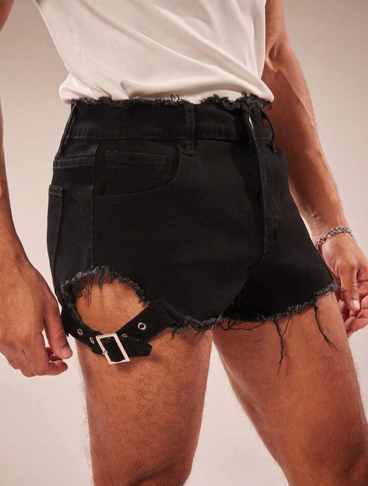 Men's Distressed Pocket Denim Washed Elastic loose Shorts